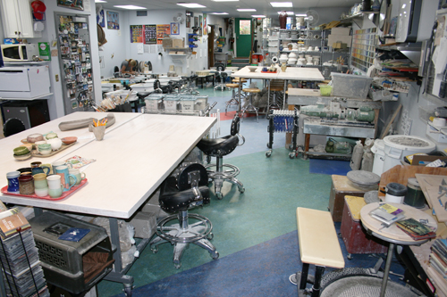 A view of the clay studio from the front office area
